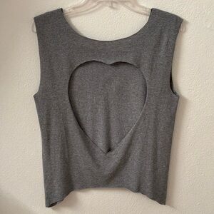 Heart cut out grey tank top, custom made size XS
